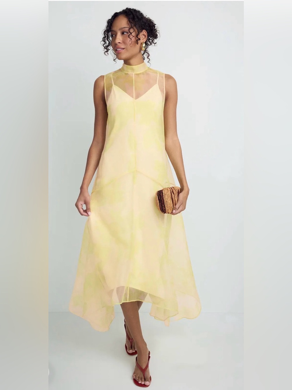 STAUD Auden Dress Sheer High-Neck A-Line Dress in Pale Yellow size M - Picture 2 of 11